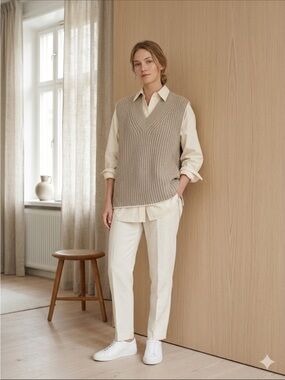 Acne Studios Scandinavian Minimalist Oversized Vest, XS Wool Silk Blend Taupe